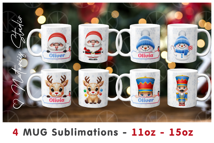 4 Funny Christmas 11oz-15oz Mug Designs. Custom Name Mugs.
