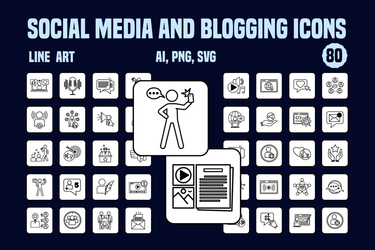 80 Line Social Media and Blogging Icons