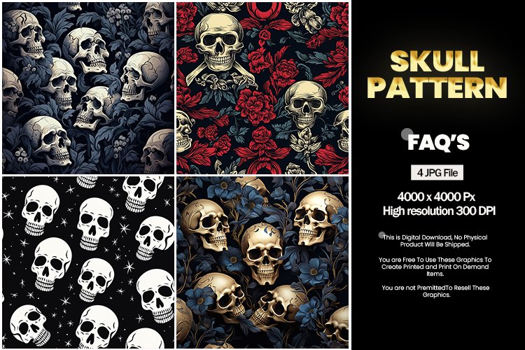 Skull pattern Square Coaster - 04 Variations