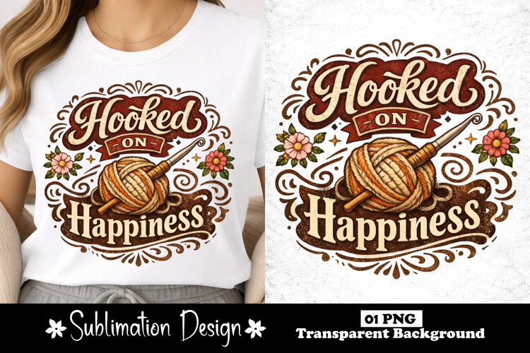 Hooked on Happiness Crochet T-Shirt Design example image 1