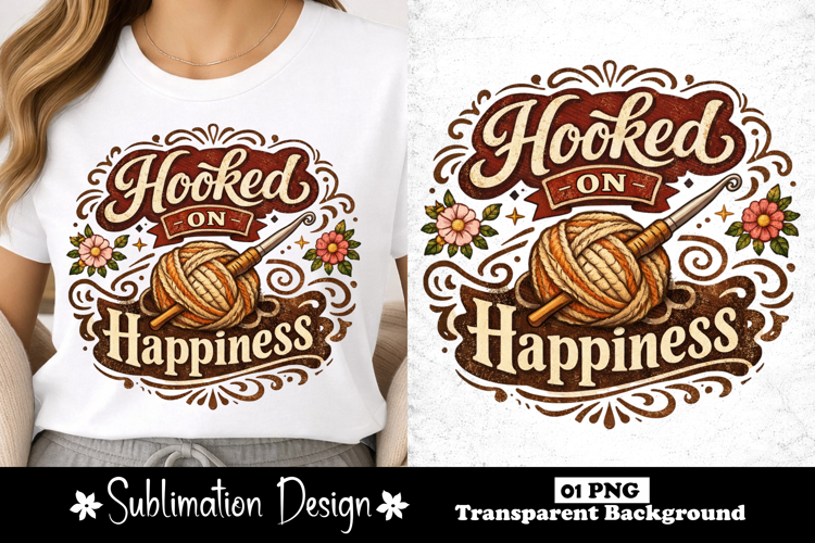 Hooked on Happiness Crochet T-Shirt Design