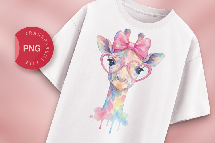 Cute Giraffe Watercolor PNG, Rainbow Giraffe with Glasses