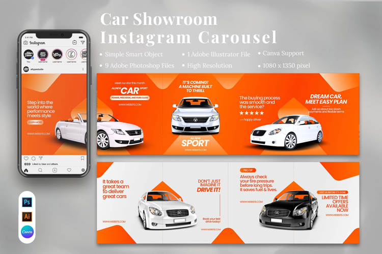 Car Showroom Instagram Carousel & Canva Template
