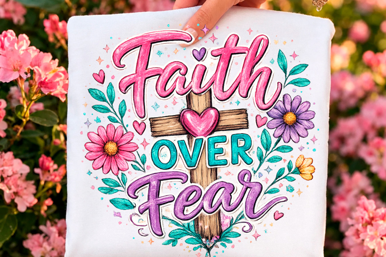 Faith over Fear Floral Cross PNG