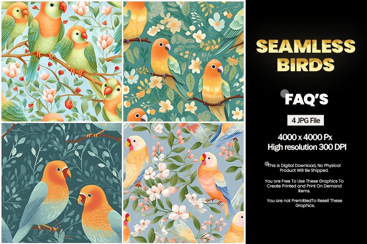 Seamless Birds Square Coaster - 04 Variations