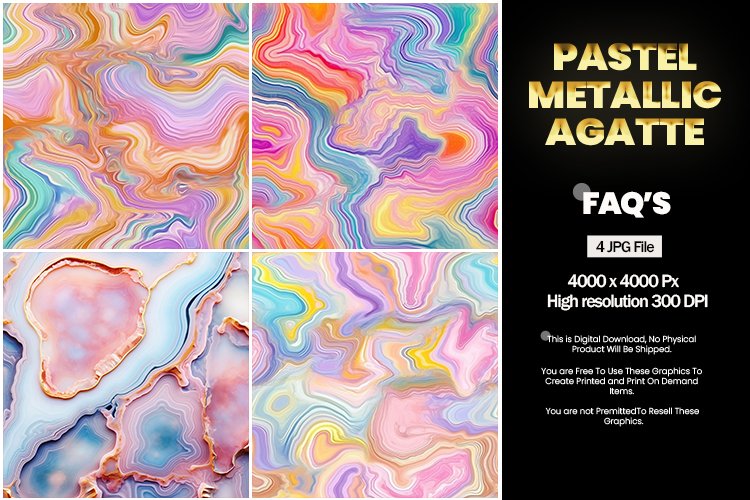Pastel Metallic Agate Square Coaster - 04 Variations