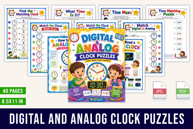 Digital & Analog Clock Puzzles example image 1