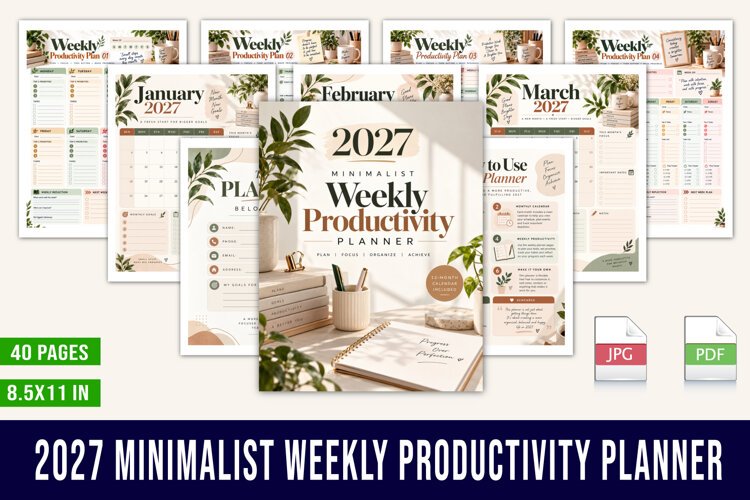 2027 Minimalist Weekly Productivity Planner example image 1