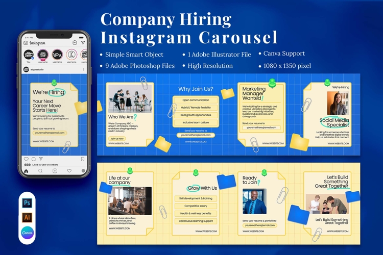 Company Hiring Instagram Carousel & Canva template