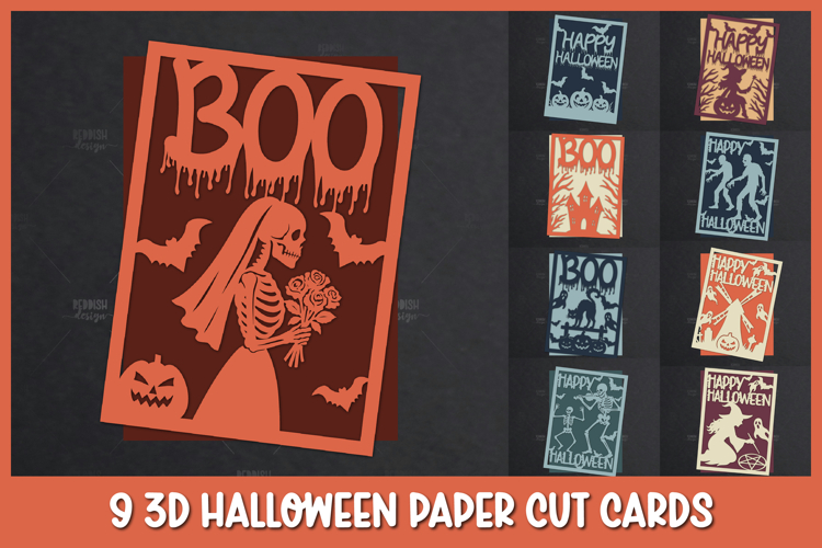 9 3D Halloween Greeting Card, Halloween SVG, Paper cut SVG