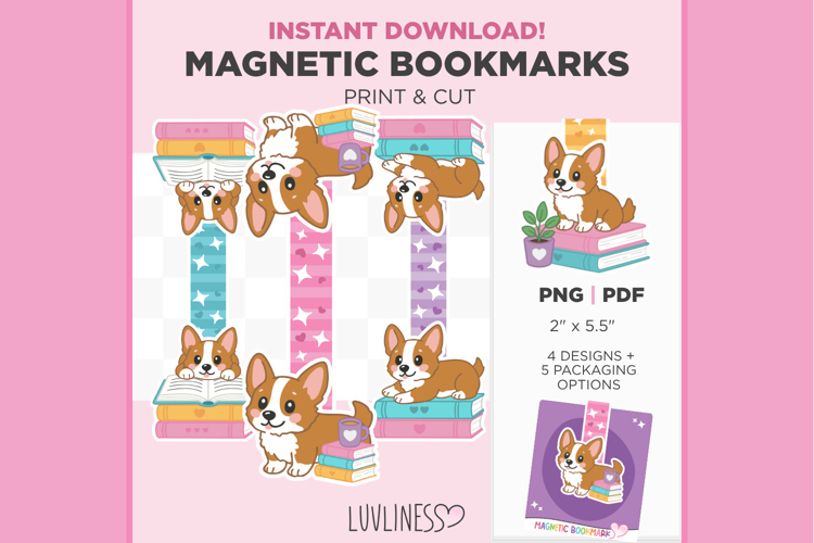 Corgi Magnetic Bookmark Template, Puppy Bookmarks