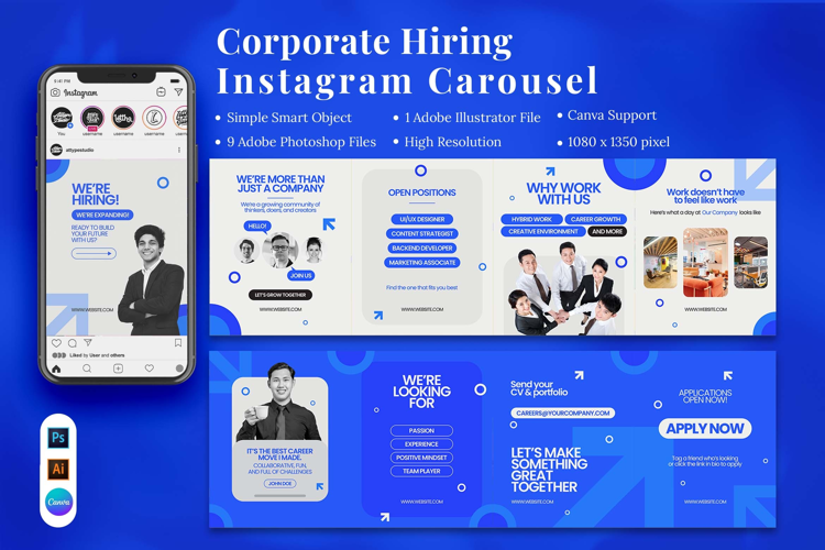Corporate Hiring Instagram Carousel & Canva Template