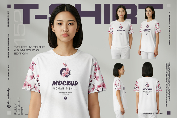 Mockup Woman T-Shirt Set Asian Model Studio Edition