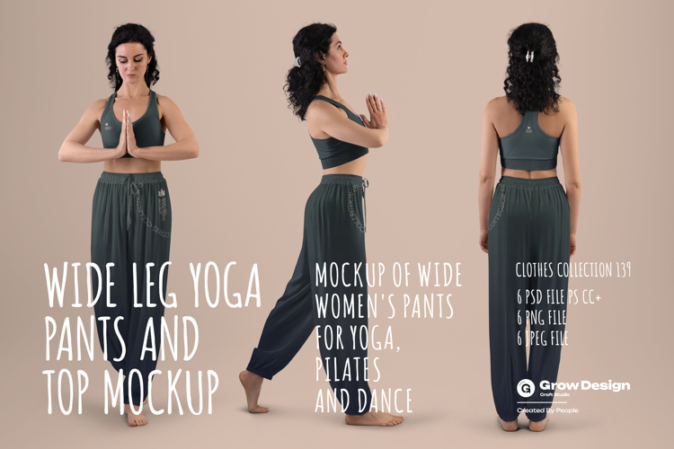 6 Wide Leg Pants Mockups and Top for Yoga and Pilates. vol03