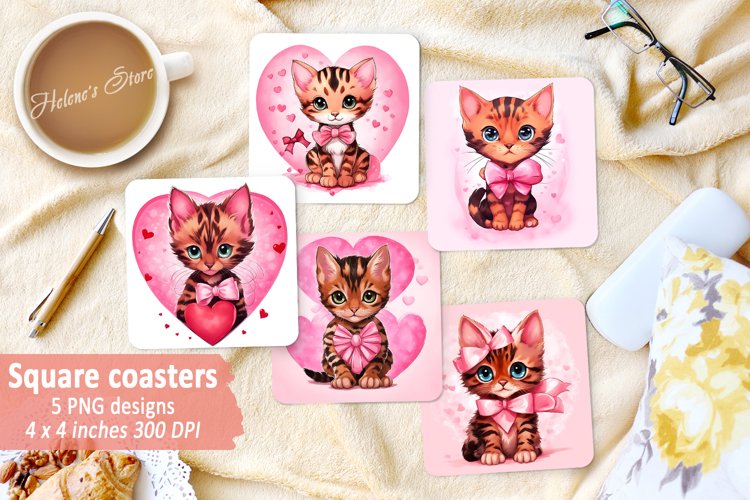 Cute cats Square Coaster |Valentines coaster sublimation png