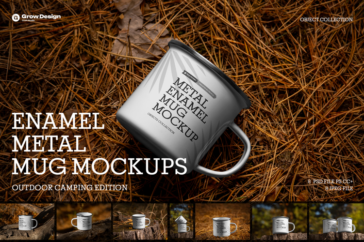 8 Enamel Metal Mug Mockups Outdoor Camping Edition