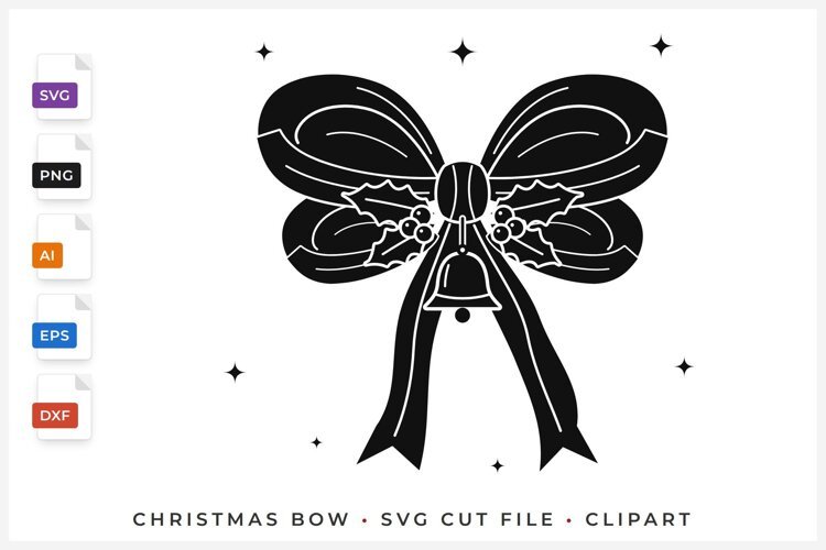 Christmas Bow with Holly and Jingle Bell SVG example image 1
