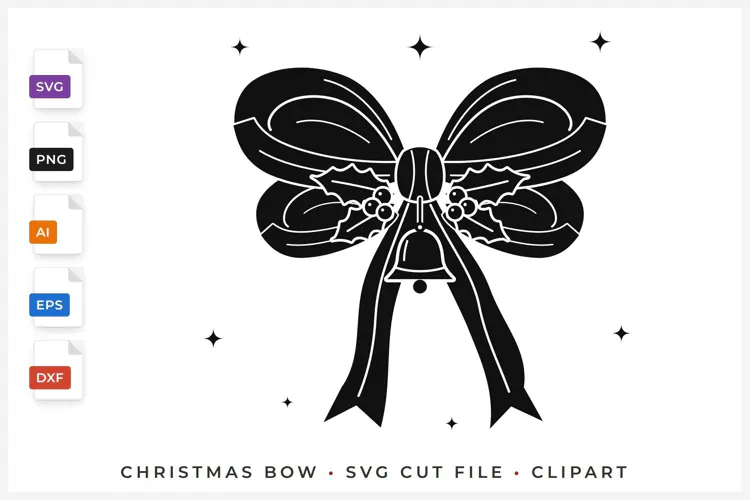 Christmas Bow with Holly and Jingle Bell SVG