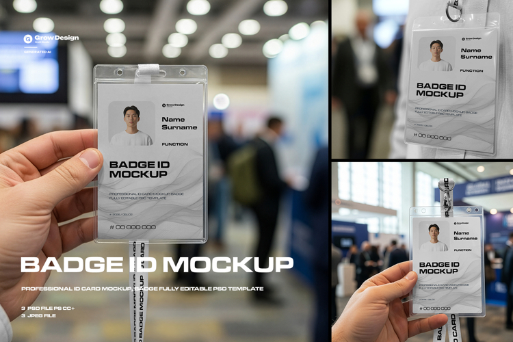 3 ID Card Badge Mockups. Vol.02. Generated AI