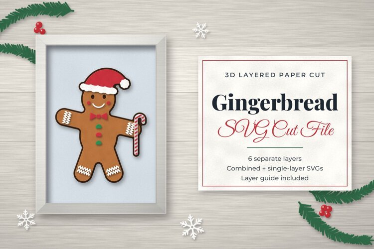 3D Layered Gingerbread Man SVG Christmas Paper Cut File example image 1