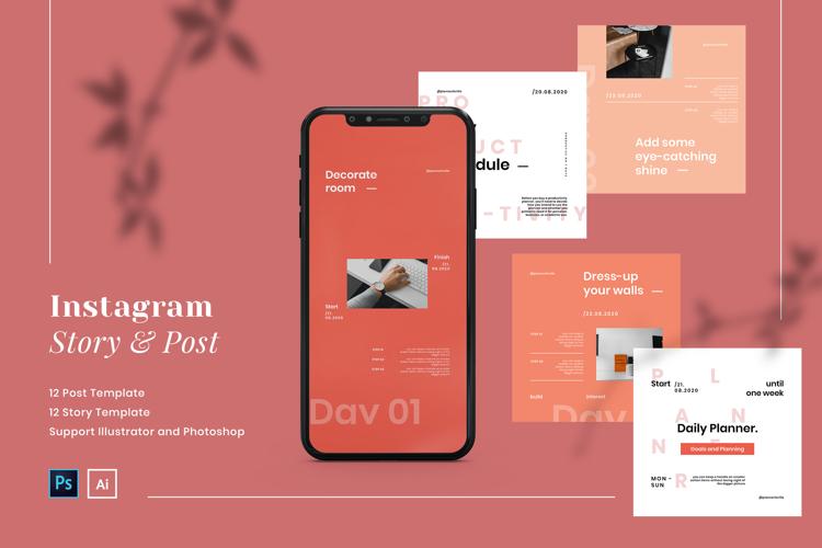 Productivity Planner Instagram Post & Story Template