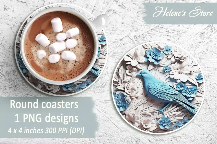 3D birds Round Coasters | Coaster sublimation round design