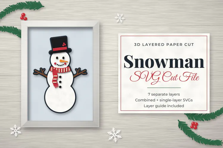 3D Layered Snowman SVG Christmas Paper Cut File
