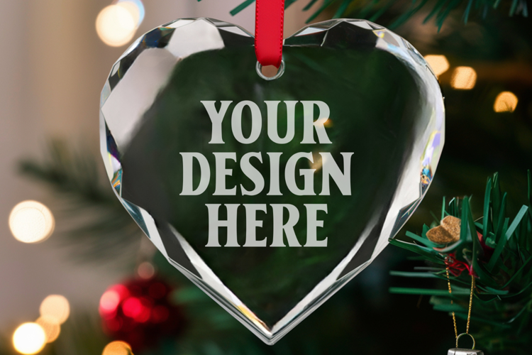 Christmas Heart Crystal Glass Ornaments Mockup
