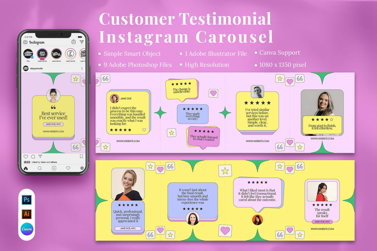 Customer Testimonial Instagram carousel & Canva Template