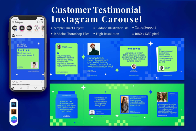 Customer Testimonial Instagram carousel & Canva Template