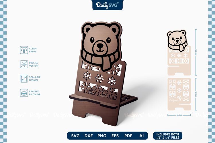 Cute Winter Animal Phone Holder SVG | Cozy Desk Stand example image 1