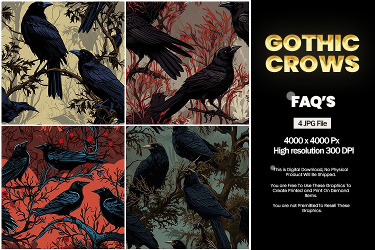 Gothic Crows Square Coaster - 04 Variations example image 1