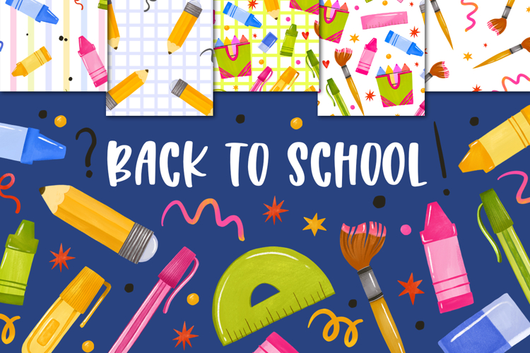 Watercolor Back to School Clipart & Seamless Patterns