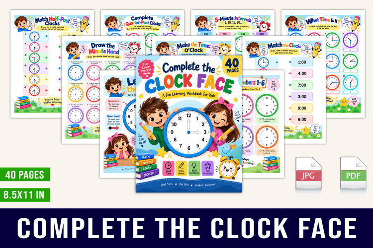 Complete the Clock Face Kids’ Time Learning Workbook example image 1