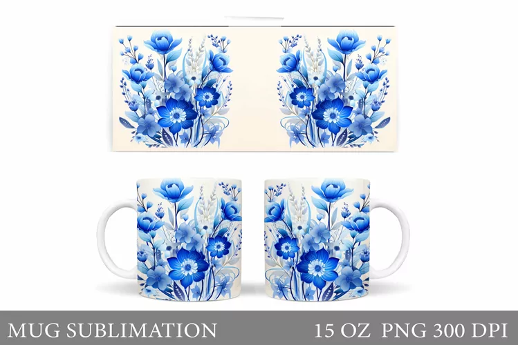 Flowers Mug Wrap Design. Wildflowers Mug Sublimation