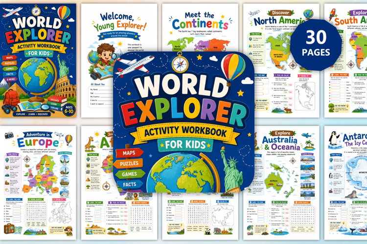 World Explorer Activity Workbook for Kids