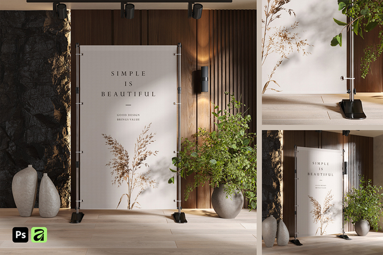 Indoor Telescopic Event Banner Stand Mockup