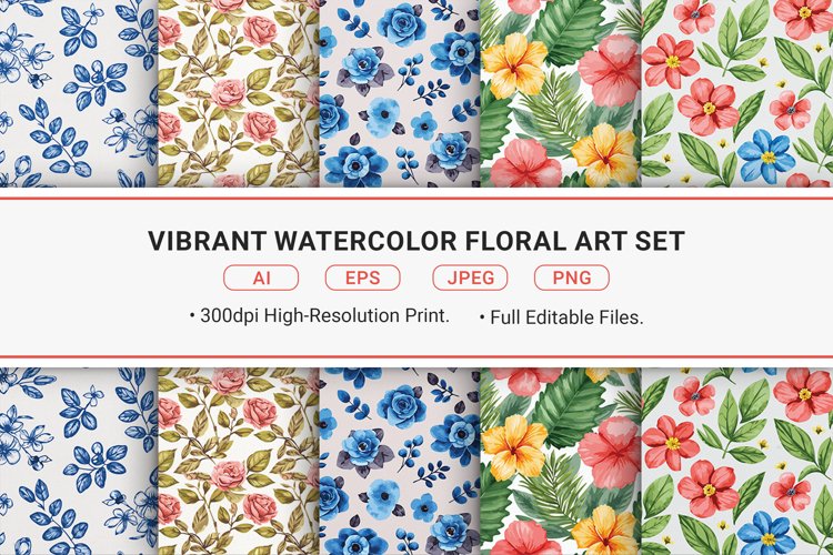Vibrant Watercolor Floral Art Set
