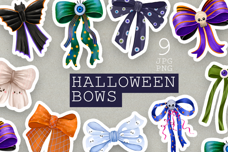 Spooky Halloween Bows Clipart Hand Drawn Creepy Coquette Bow