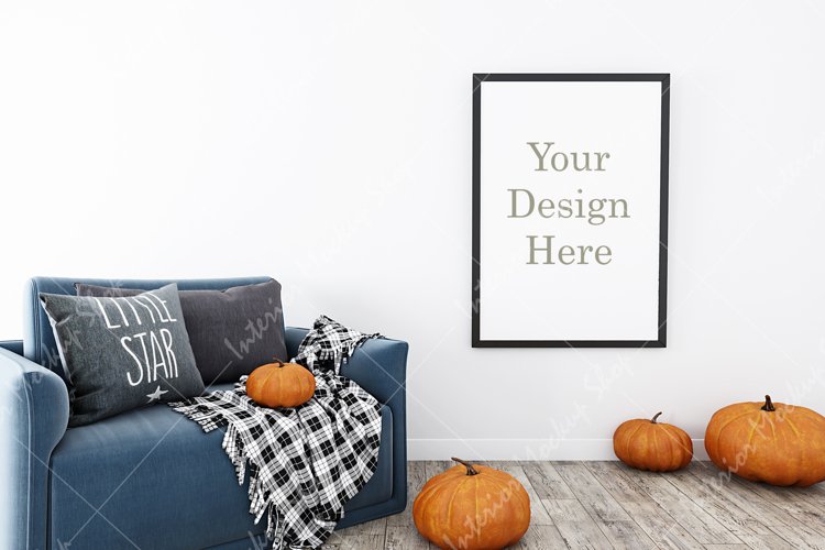 Frame mockup A4, Frame mockup in living room example image 1