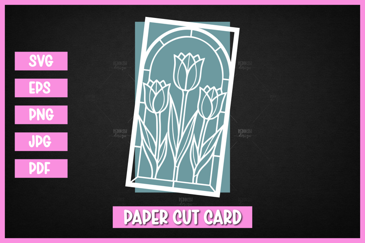 Flowers Stained Glass Style Card SVG | Paper Cut Floral