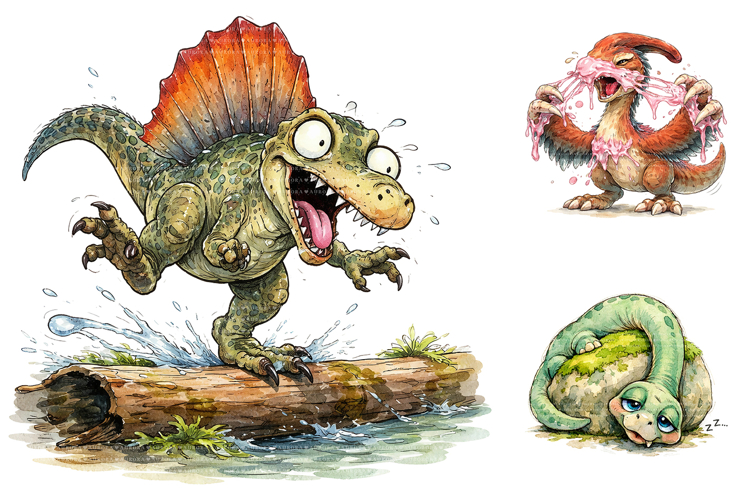 Funny Dinosaurs Watercolor Clipart