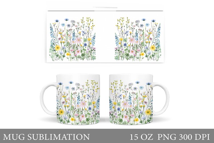 Flowers Mug Wrap Design. Wildflowers Mug Sublimation