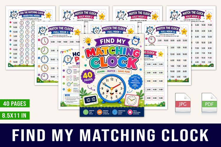 Find My Matching Clock Kids Learning Workbook