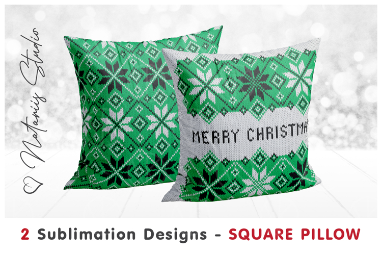 2 Cozy Christmas Knitted Designs - Sublimation Square Pillow