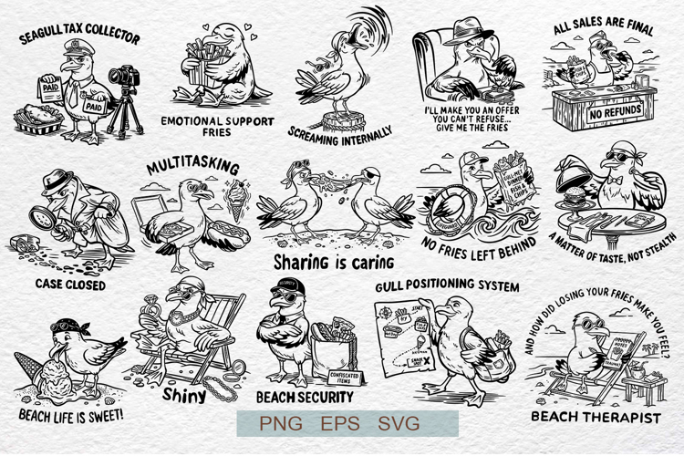 Funny Seagull Clipart Bundle