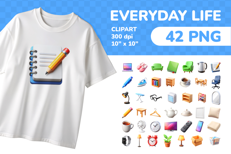 Everyday Life PNG Clipart Set 42 Items for Sublimation