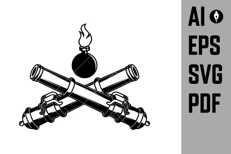 Illustration of ancient cannons in engraving style. example image 1