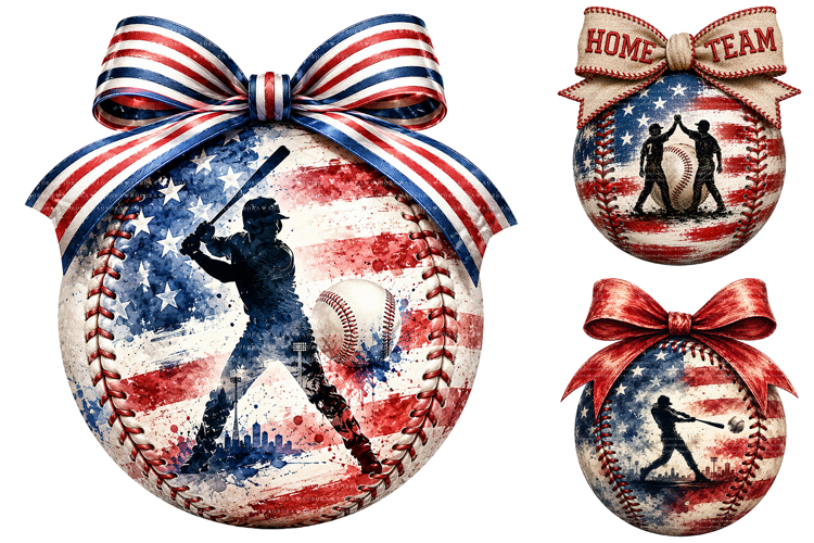 Patriotic Baseball PNG Bundle, American Flag Sports Clipart