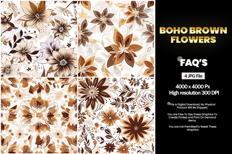 Boho brown flowers Square Coaster - 04 Variations